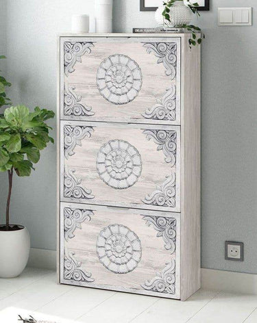 Neymar 18 Pair Modern Grey and White Oak Shoe Cabinet - Elegant Storage Solution - UK Luxury Furniture